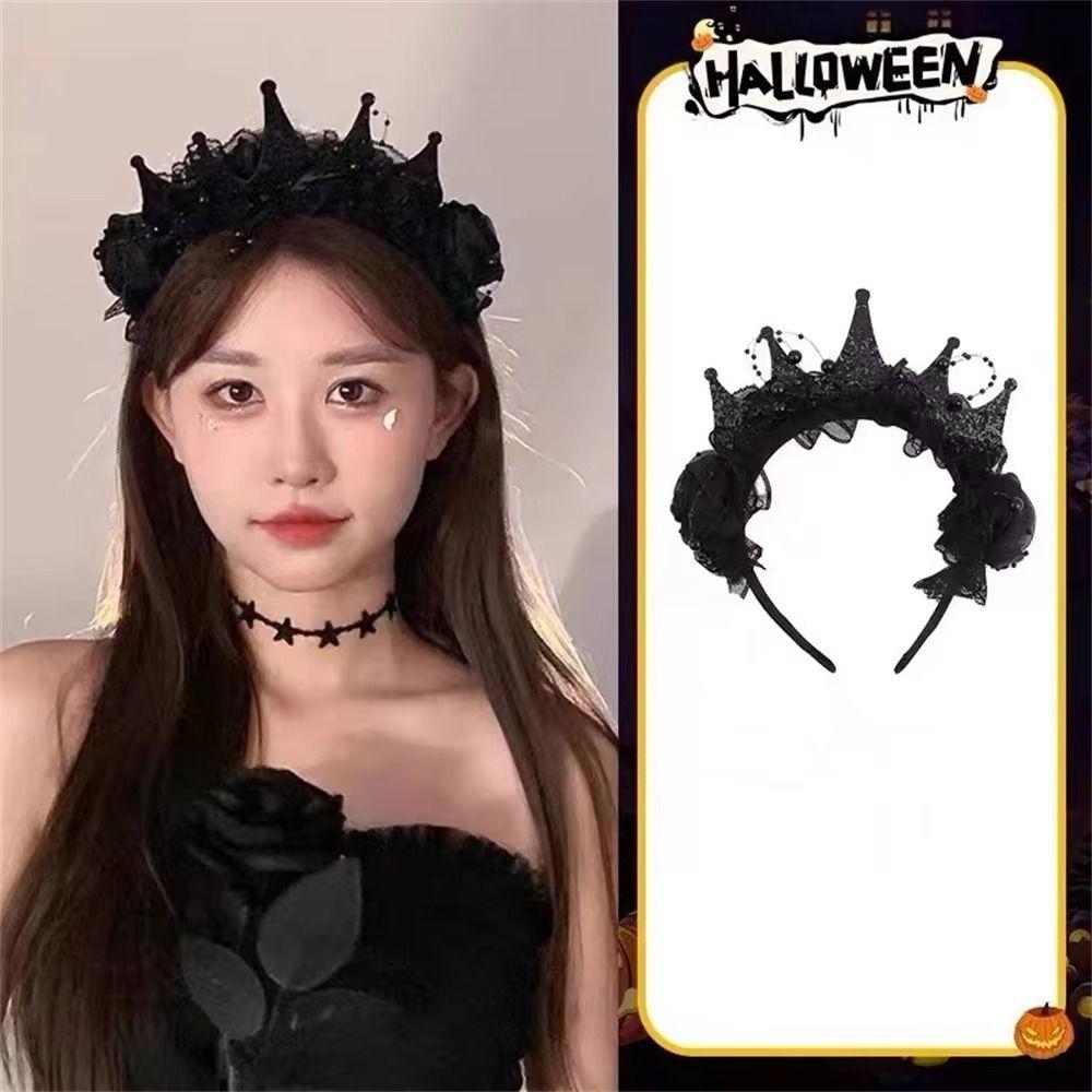 Gothic Black Rose Lace Crown Dark Style Halloween Hair Hoop Halloween Cosplay