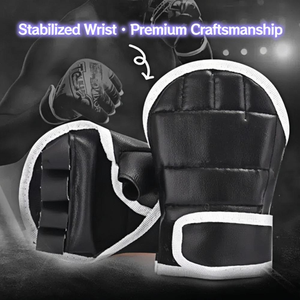 1 Pair of Black Half Finger Boxing Gloves PU Leather Karate Muay Thai Training and Exercise Gloves Children's Boxing Gloves