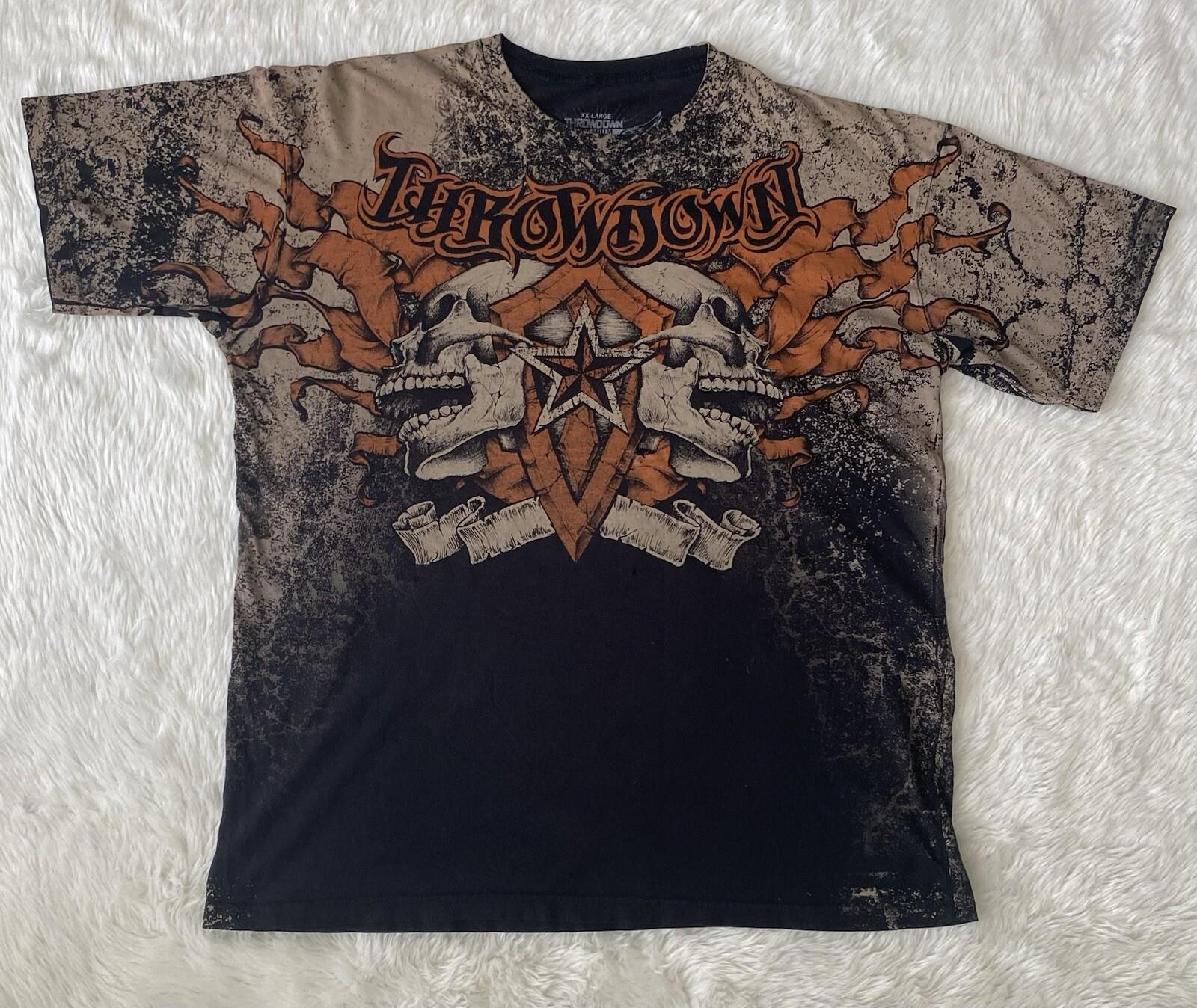 ThrowDown Premium Men’s Skulls T-shirt Size XXLarge MMA Affliction Style y2k XL