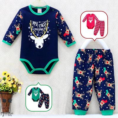 Neonato Bambini Ragazzi Ragazza Vestiti di cotone Set Pantaloni pagliaccetto 2 pezzi / set Abiti sportivi Bottone a pressione Pagliaccetto Abbigliamento natalizio caldo Due pezzi