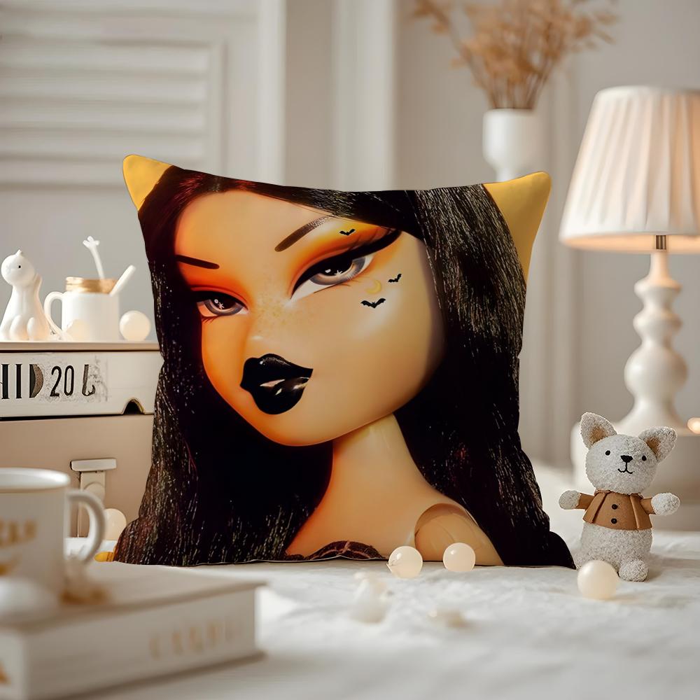 BBratzZ Fashion mMask gGirl Cushion Cover Antidustmite Pillowcase Invisible Zipper Silky Short Plush Sofa Cushion Cover
