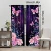 Pink Butterfly Floral Curtains Purple Starry Night Print Drapes Romantic Glitter Home Decor Bedrooms Curtain With Semi Sheer Polyester Perfect For