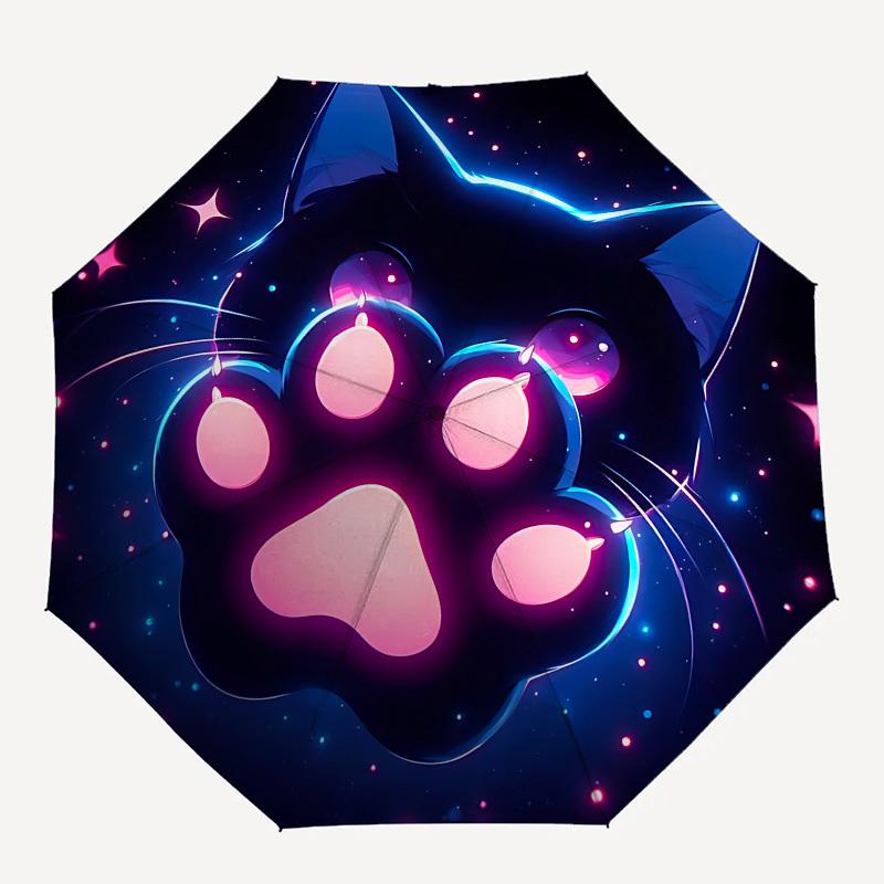 Neon Cat,Paw Print Automatic Folding Umbrella Compact 8 rib Design,Unique Style,Suitable for Everyday Outdoor Use,Perfect Gift for Fri