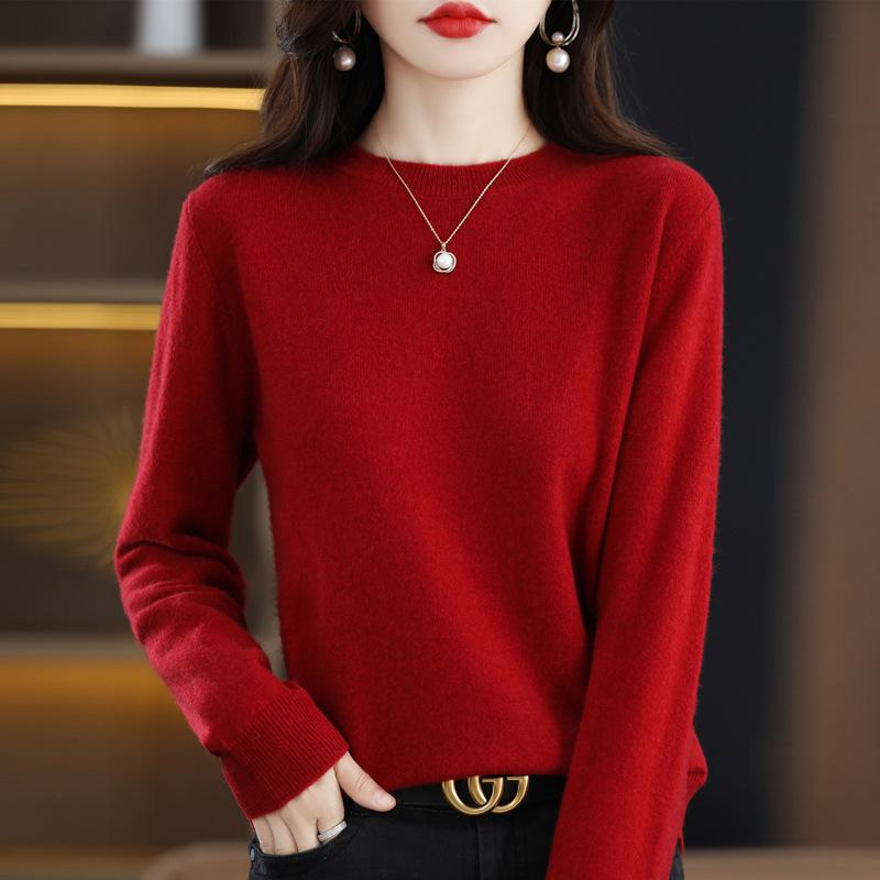 GMXIA Autumn Winter Loose Foreign Air Soft Waxy Chunky Crew Neck Pullover with A Sweater On The Outside
