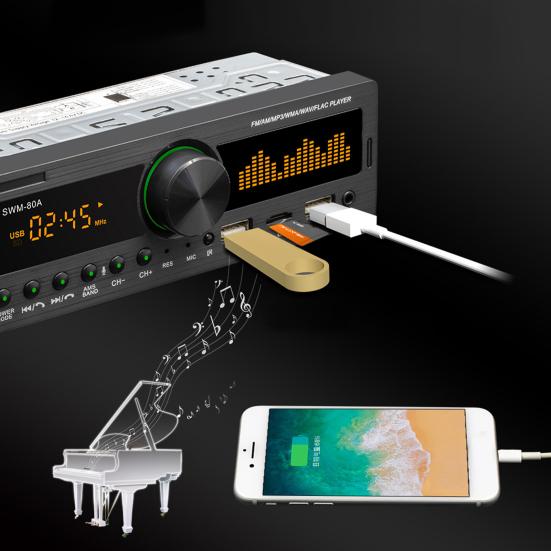 SWM-80B Practical Car Stereo Player Bluetooth-compatible 4.0 Multifunctional Audio Recording