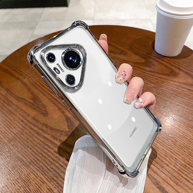 

Applicable to Huawei Pura80 electroplated four-corner anti-drop airbag mobile phone case Pura70pro + all-inclusive case with lens film Huawei pura80 серебряный