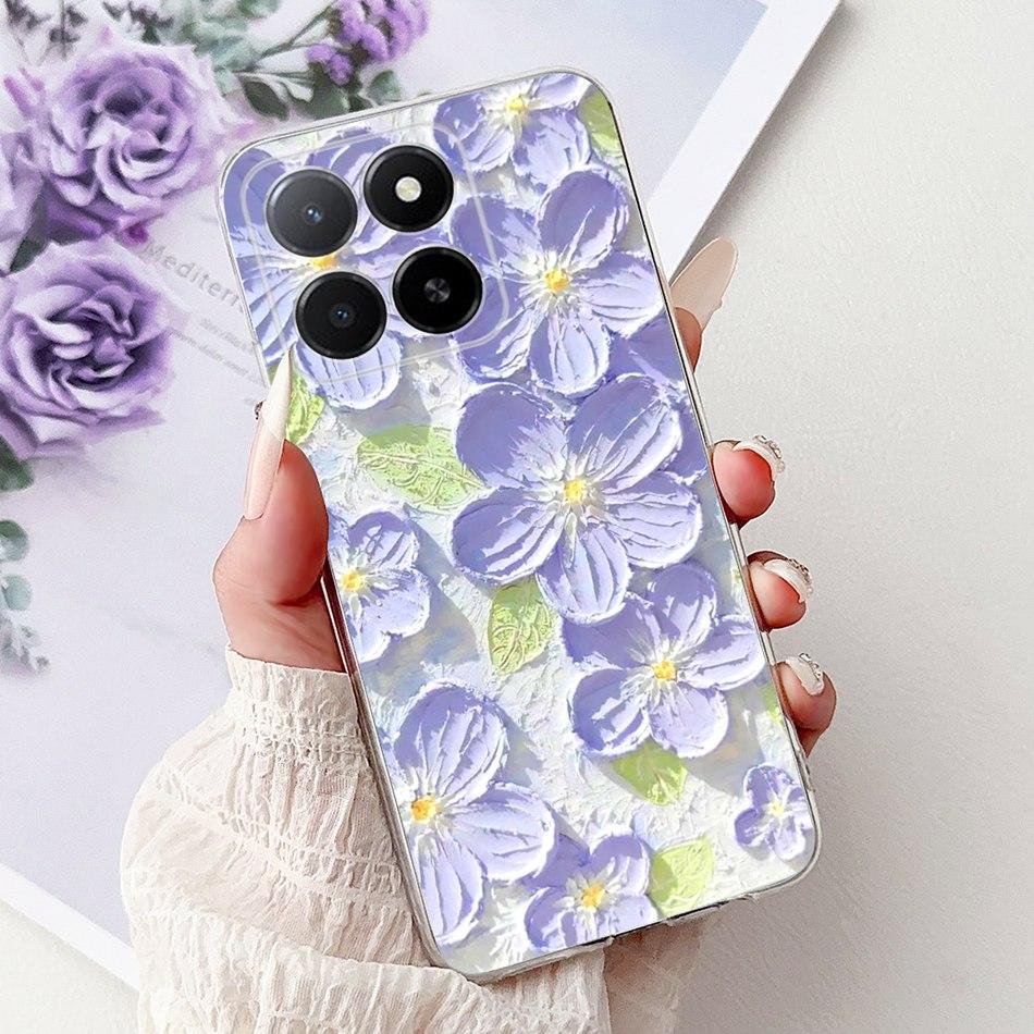 Phone Case For Honor X5b Plus X6b X7b X8b X9b 5G Elegant Flower Cat Painted Soft Silicone TPU Cases