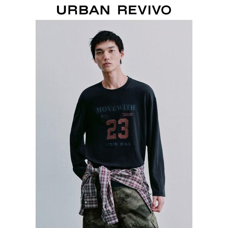 UR Men's Vintage Distressed Letter Print Long Sleeve T-Shirt