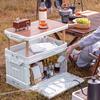 Camping Storage Box Container with Wooden Lid 95L Collapsible Storage Bin Trunk Organizer for RV Traveling Garage Backpacking