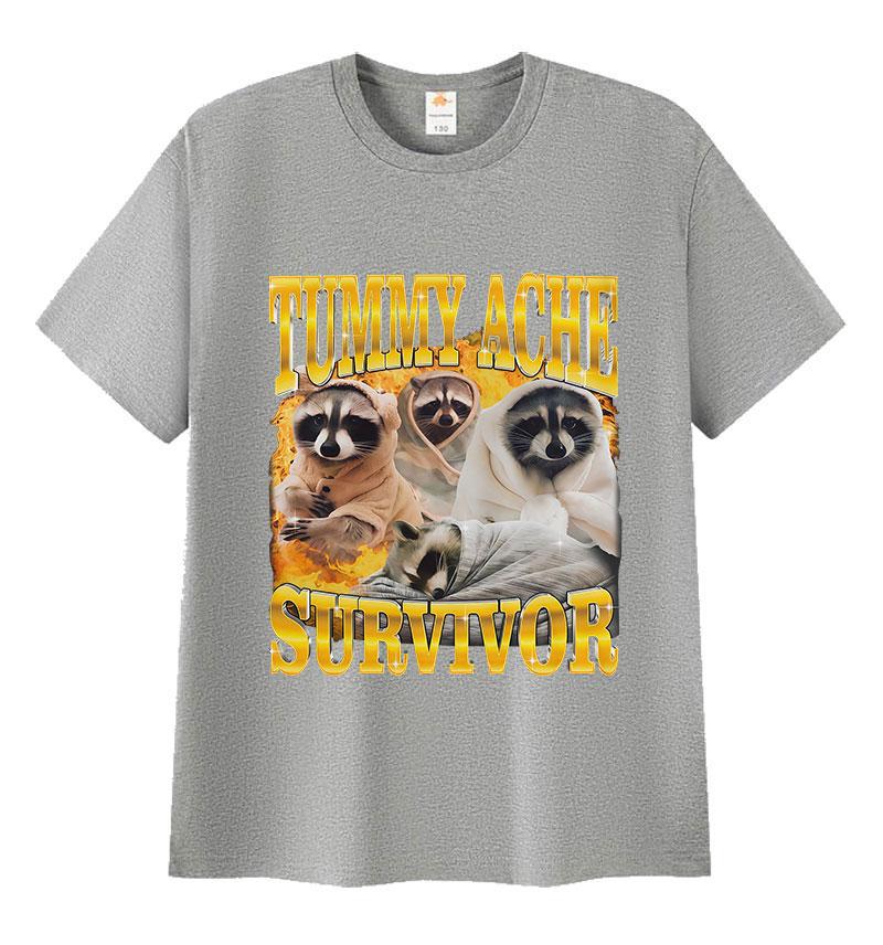 Funny Tummy Ache Survivor Raccoon Meme Print Tee Shirt Men Women Humor Cute O-Neck T-Shirts Fashion High Quality Cotton T Shirts