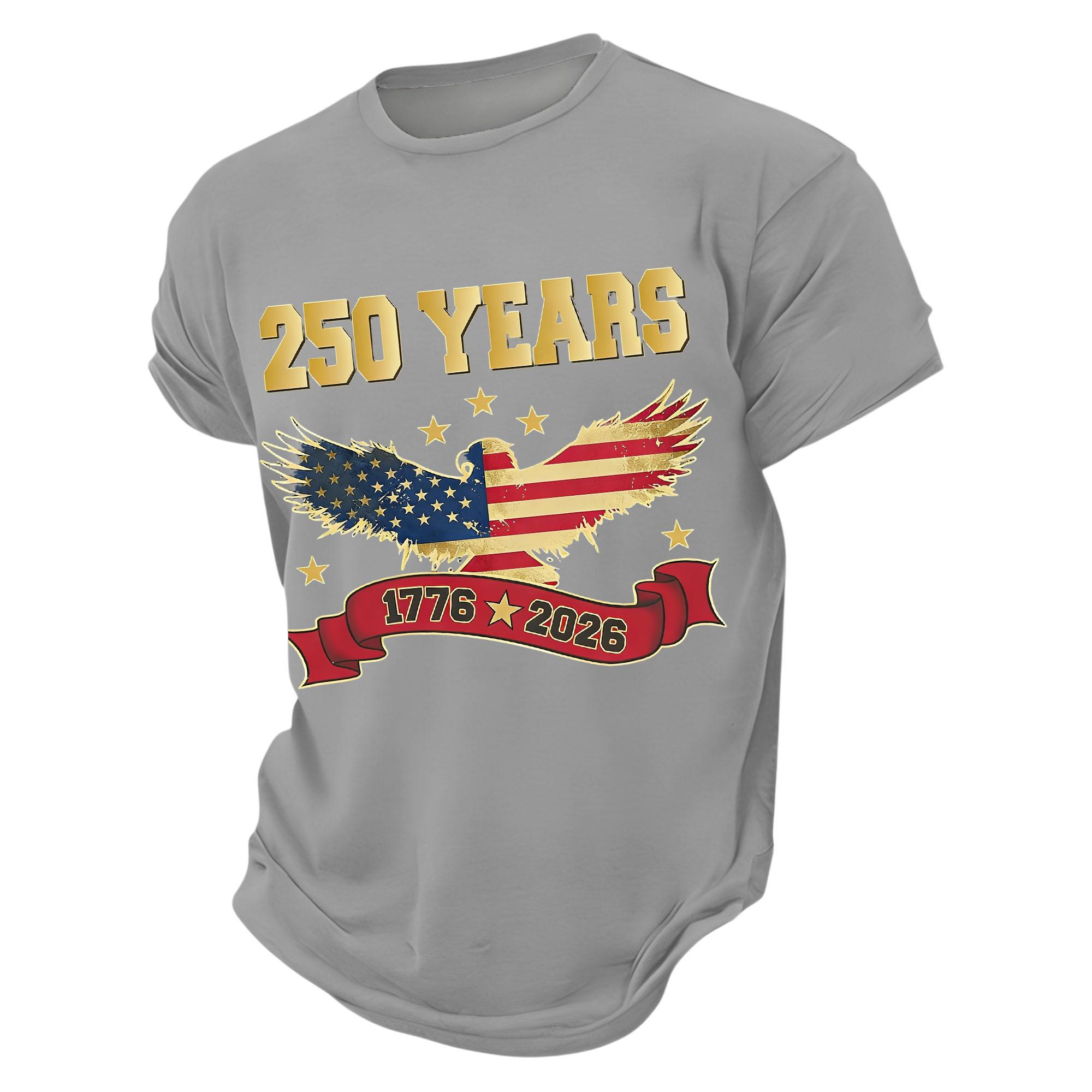 

Short Sleeve Crew Neck T Shirt with 250 Years Eagle and Flag Print 1776 2026 Anniversary Graphic Tee Top for Men S