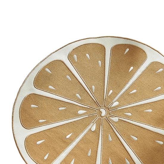 Lemon Slice Placemat Linen Heat Insulation Dining Mat Embroidered Round Orange Washable Placemat for Dining Table Decoration Protection