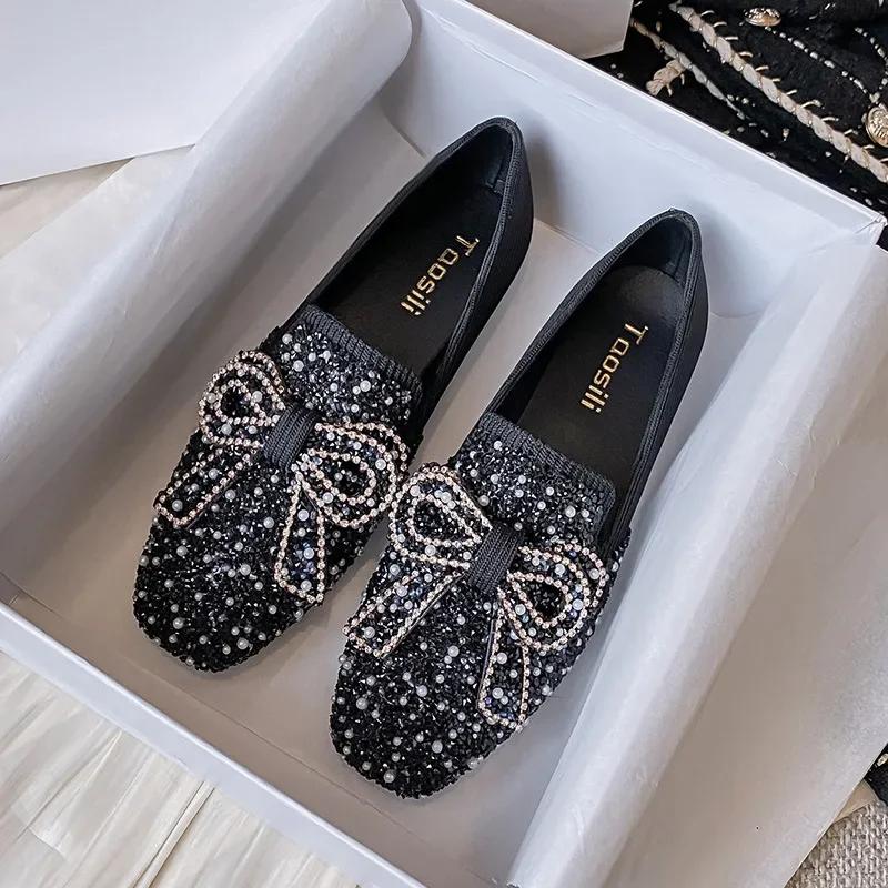 Fashion Flat Shoes for Women Spring Autumn New Bow-knot Pearls Women Shoes Flats Retro Light Slip On Casual Loafers Zapatillas Mujer