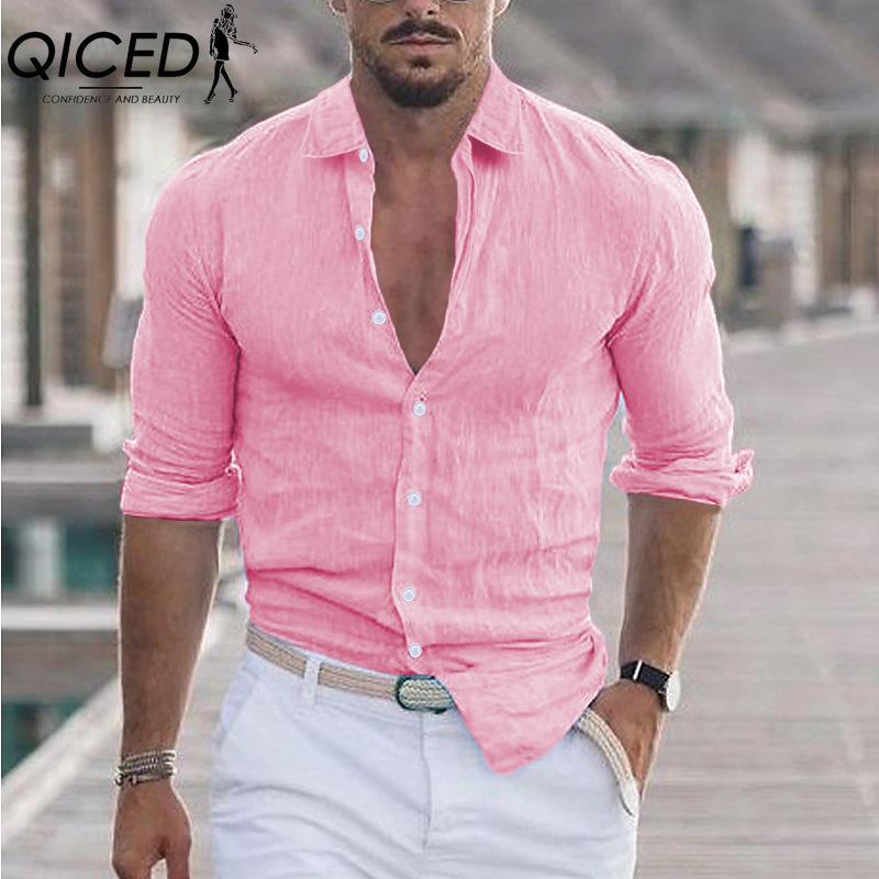 QICED Cotton Long Sleeve T-shirt Men's Fashion Loose Shirt Printed Compassionate Shirt