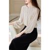 Early Spring New Polka Dot Pleated Chiffon Shirt Casual Commuter Long Sleeve Shirt Temperament Lantern Sleeve Top
