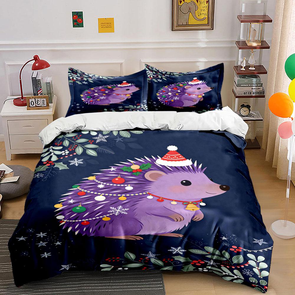 

Purple hedgehog, festive decorations. Bedding sets Duvet cover sets Duvet covers Pillowcases(1 * Duvet Cover 2 * Pillowcases, without duvet insert) 135x200cm