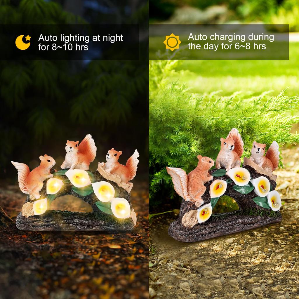YUETJIN Solar Garden Squirrel Statues Outdoor Figurines Lights Garden Decor