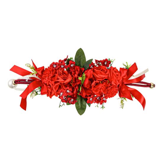 Floral Curtain Tiebacks with Realistic Silk Flowers Adjustable Fabric Straps Decorative Curtain Accessories for Wedding Home