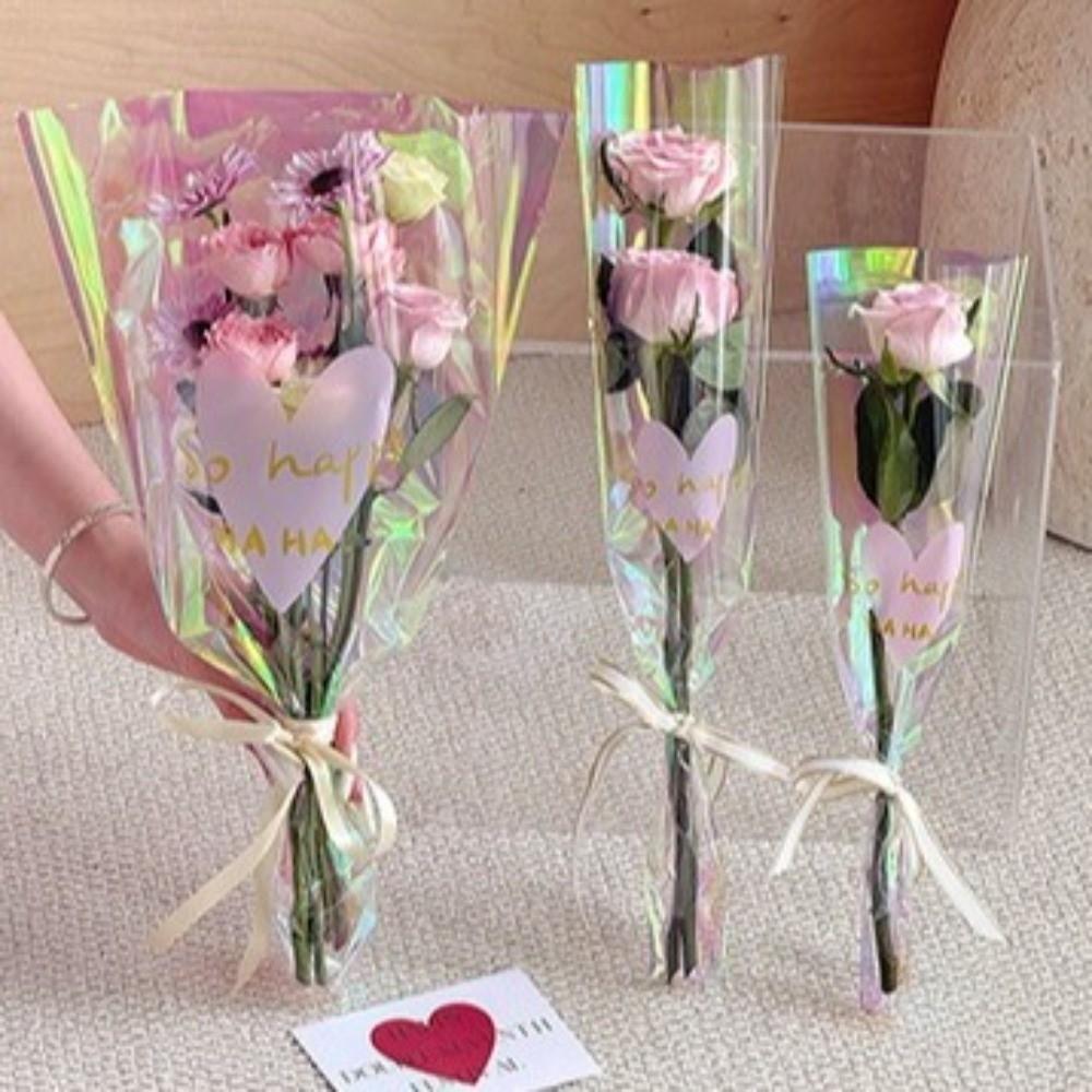 30PCS Love Heart Flower Packaging Bag Waterproof Bouquet Packaging Sleeve Flower Wrapping Bag