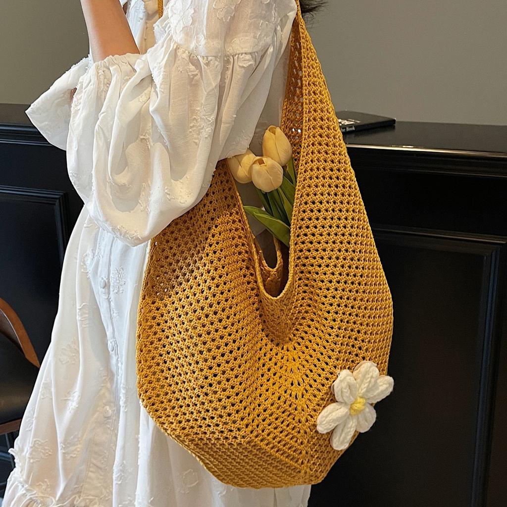 Reisen am Meer Strandtasche Damen Neue hohle gewebte Tasche Große Kapazität Schulter-Tragetasche Leichte Sommer-Strandurlaub-Schultertasche