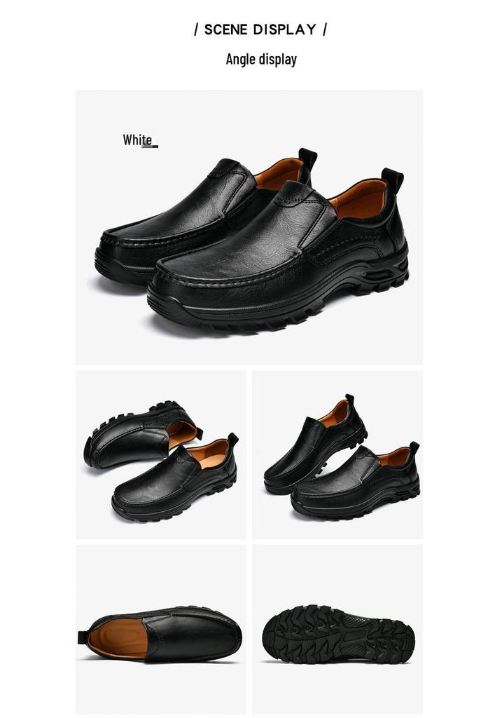 Men's Large Size Leather Loafers - Outdoor, Casual, Slip-On, Spring Low-Top Dad Shoes