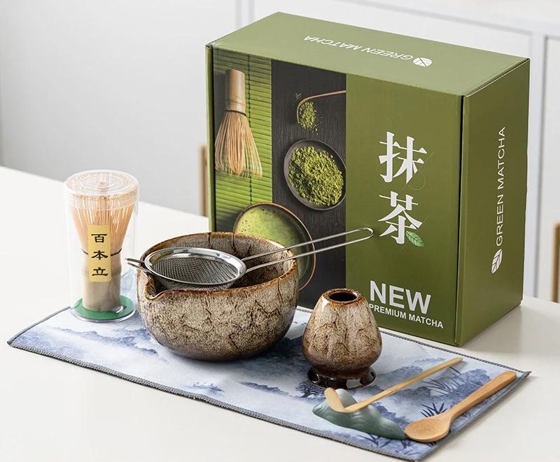 8pcs Large Matcha Bowl Set with Bamboo Whisk And Brush Japanese Style Tea Bowl for Matcha Lovers