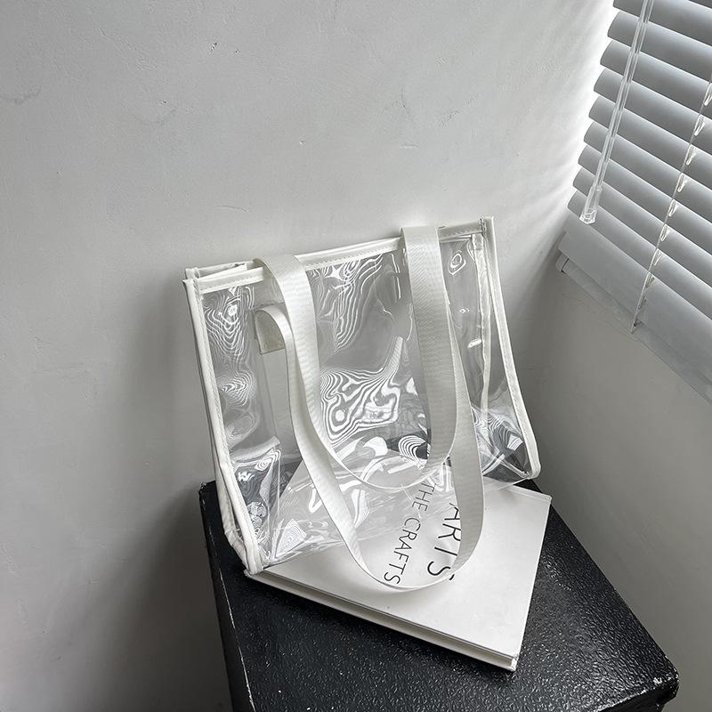 Texturerad Väska Stor Kapacitet Damaxelväska Casual Jelly Transparent Väska Sommarmode Tote Stor Väska