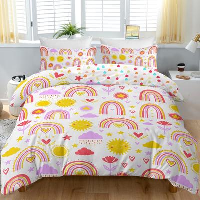 Cartoon Regenbogen Bettbezug Set Queen Size Superweich Niedliches Einhorn Bettwäsche Set Für Mädchen Jungen Teenager Geeignet Für Kinderzimmer
