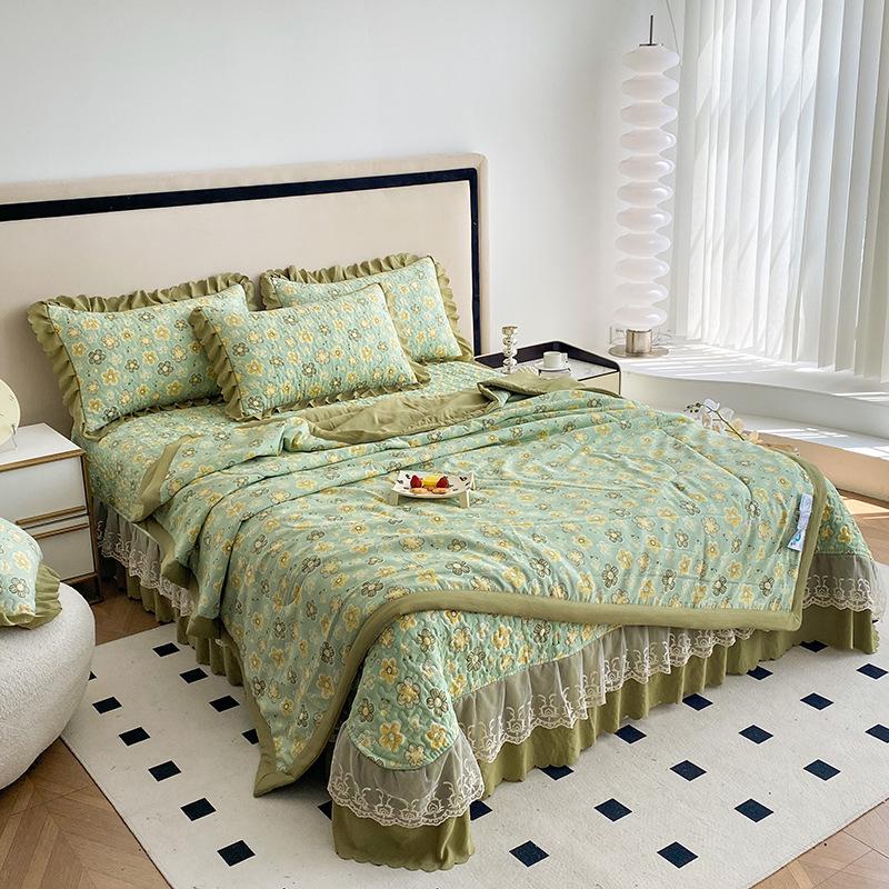 Washed Cotton And Linen Summer Cooler Comforter Bed Cover 4 Piece Set Moisture Absorbing Breathable Blanket Bed Sheet 4 Piece Set