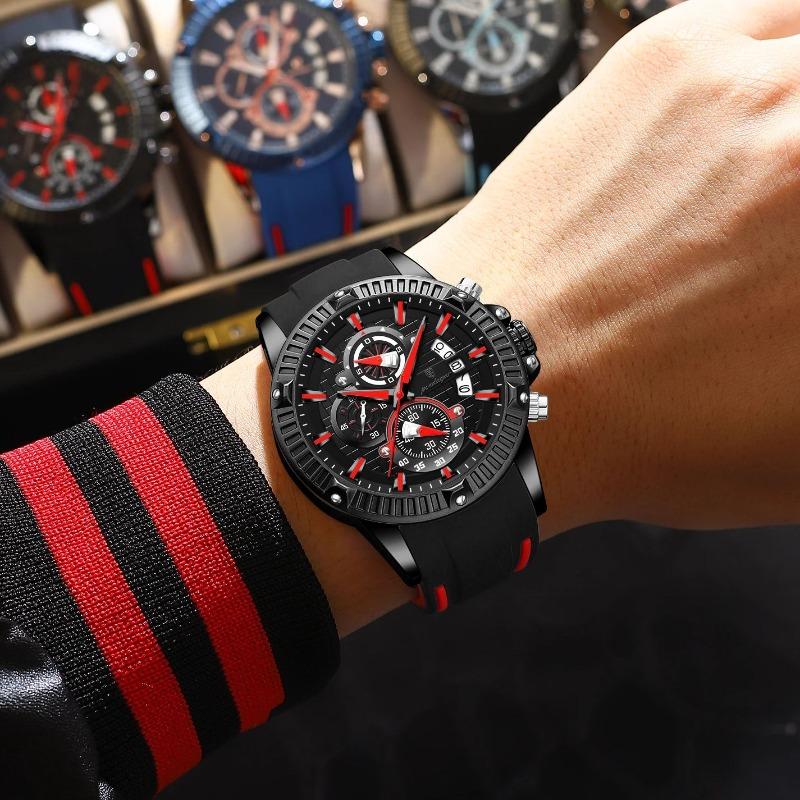 POEDAGAR Sports Men Watches Waterproof Luminous Chronograph Date Military Watch Silicone Strap Quartz Wristwatch Reloj