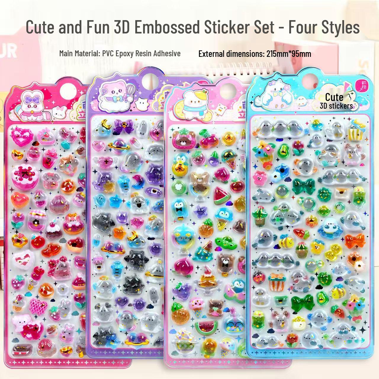 Cross-border Adorable Pet 3D Crystal Embossed Sticker for Water Bottle & Phone Case Solid Cute Pet Embossed Sticker (Red)