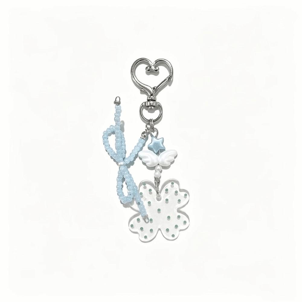 Heart Shape Bag Charm Beaded Bow Heart Pendant Aesthetic Four Leaf Clover Keychain  Daily Use