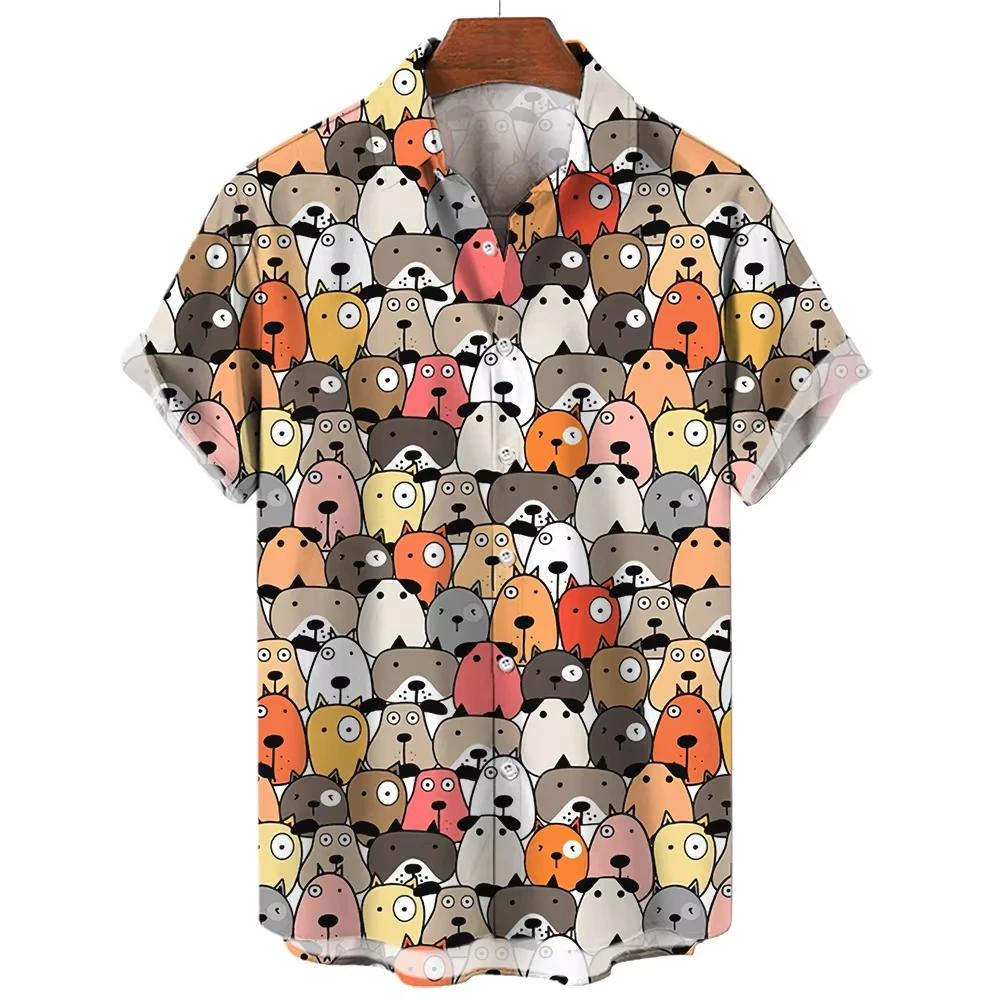 Woman Cat Shirts Short Sleeve Korean Clothes Summer Print Clothes Lapel Button Tops Outdoor Comfortable Versatile
