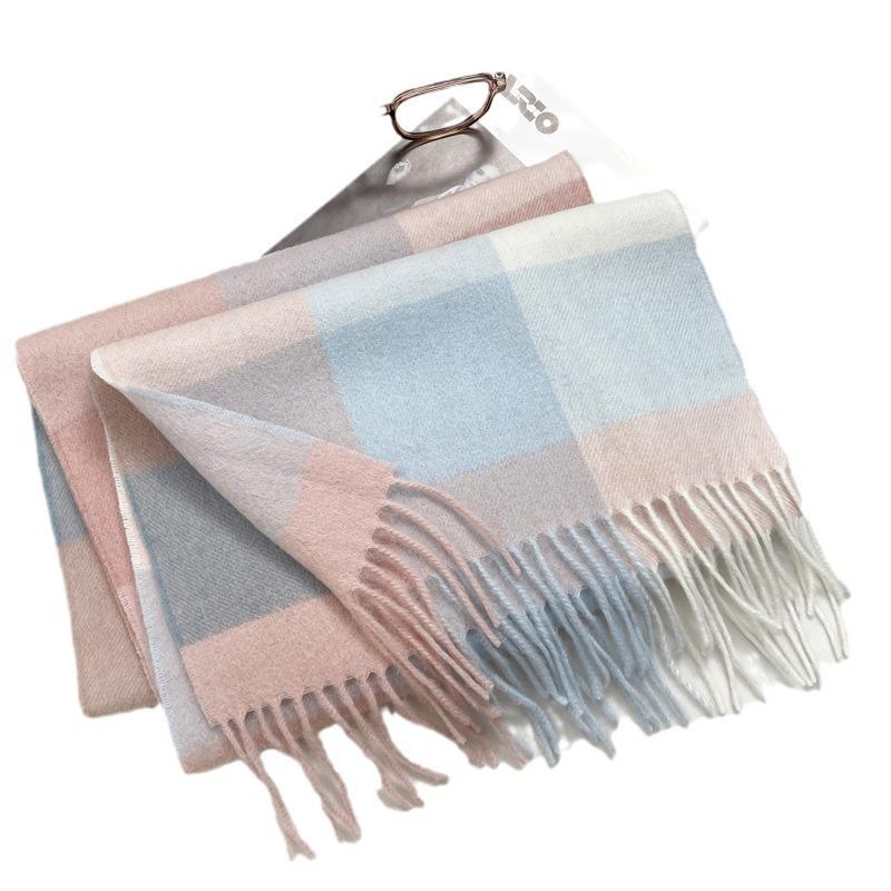 Scarf female 100 pure wool autumn and winter new style high-end sense versatile warm plaid scarf student