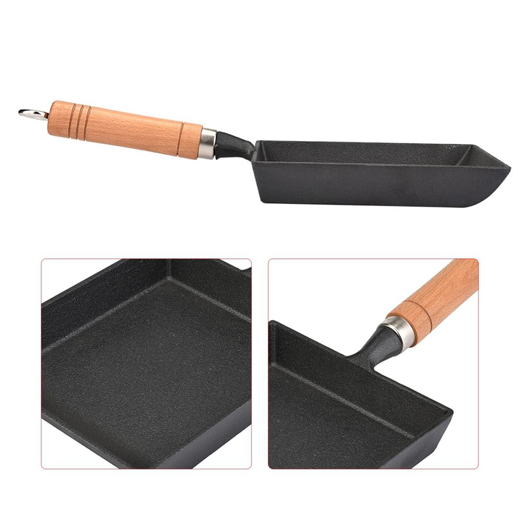 Mini Frying Pan Iron Omelette Pot Tamagoyaki Wooden Handle