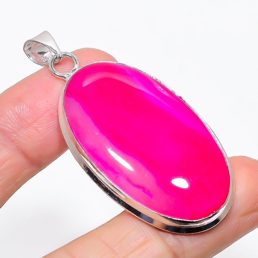 Pink Lace Agate Gemstone Handmade 925 Sterling Silver Jewelry Pendant 2.25" KJ-15