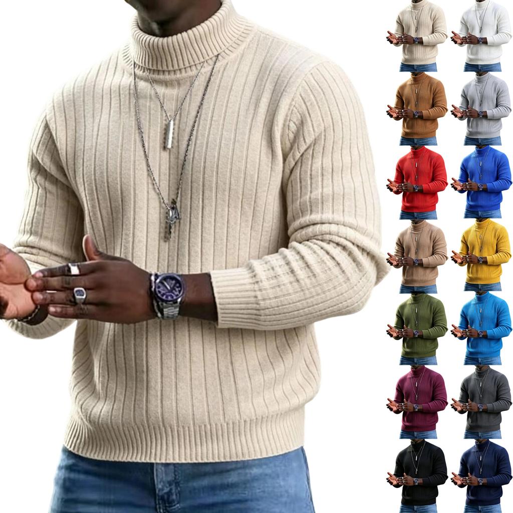 Men's Color Turtleneck Sweater Casual Knit Base Layer Pullover for Everyday Wear