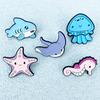 Marine Life Cartoon Brooch Set: Shark, Jellyfish, Seahorse, Starfish