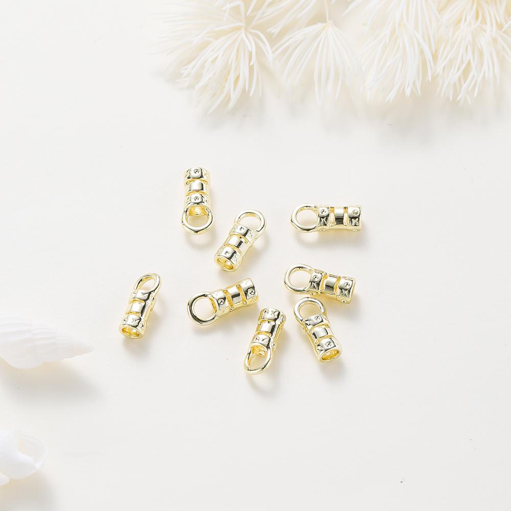 10Pcs Brass 14K&18K Gold Plated Crimp End Caps with Loop Cord Tube Barrel End Cap for Leather Cords Diy Jewelry Making