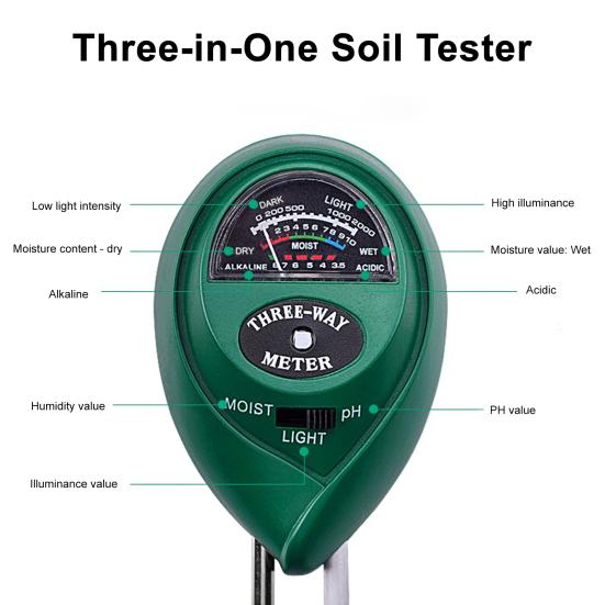 Plant Moisture Tester 3 In 1 Soil Moisture PH Light Meter Soil Probe Test Kit No Batteries Required for Indoor Outdoor Plant Care