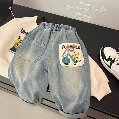 Casual Comfortable Pants Little Kids Stylish Side Pockets Ground White Boy Jeans Spring