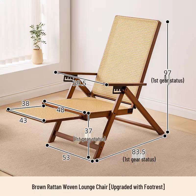 Bamboo Foldable Lounger Chair with Armrests & Footrest, Ideal for Lunch Breaks, Reclining, or Sitting; Perfect for Balcony Leisure