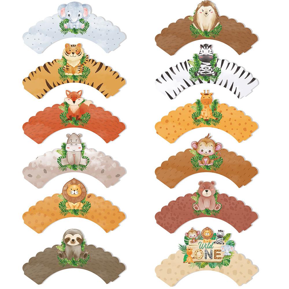 Theme Forest Animal Cartoon Lion Elephant Hedgehog Pattern Cake Edge Decoration