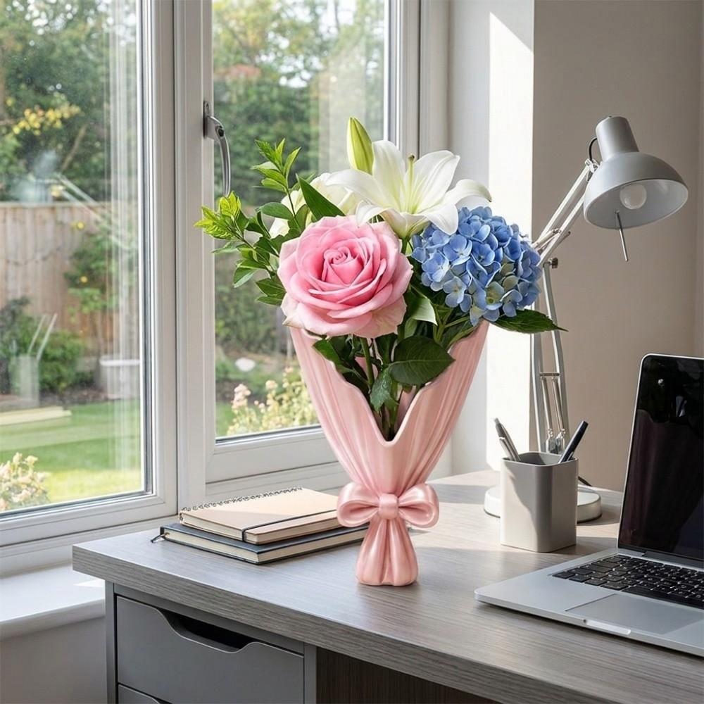 3D Printed Aesthetic Flower Vase European Style Bow Vase Unique Desktop Ornament Table Centerpiece