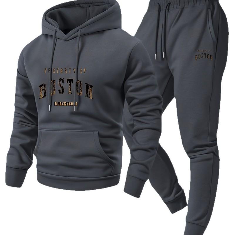 Mens Casual Hooded Long Sleeve Top Matching Jogger Pants Set - Lightweight Comfort Fit Winter