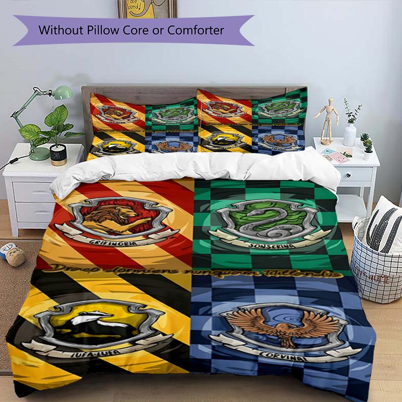 3pcs Duvet Cover Set (1*Duvet Cover + 2*Pillowcase, Without Core),Harry Potter Print Bedding Set, Bedroom Decor, All‑Season, Birthday Gift