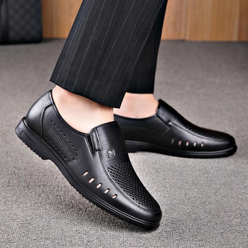 2024 Men Summer Loafers Genuine Leather Soft Man Casual Slip-on Cutout Footwear Tenis Masculino Shoes for Men Non-slip Sandalias