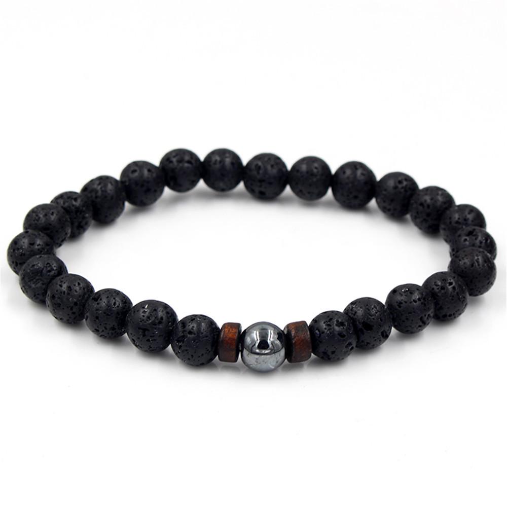 Volcanic and Black Iron Stone Couple Bracelets - Shining Gemstone Style.