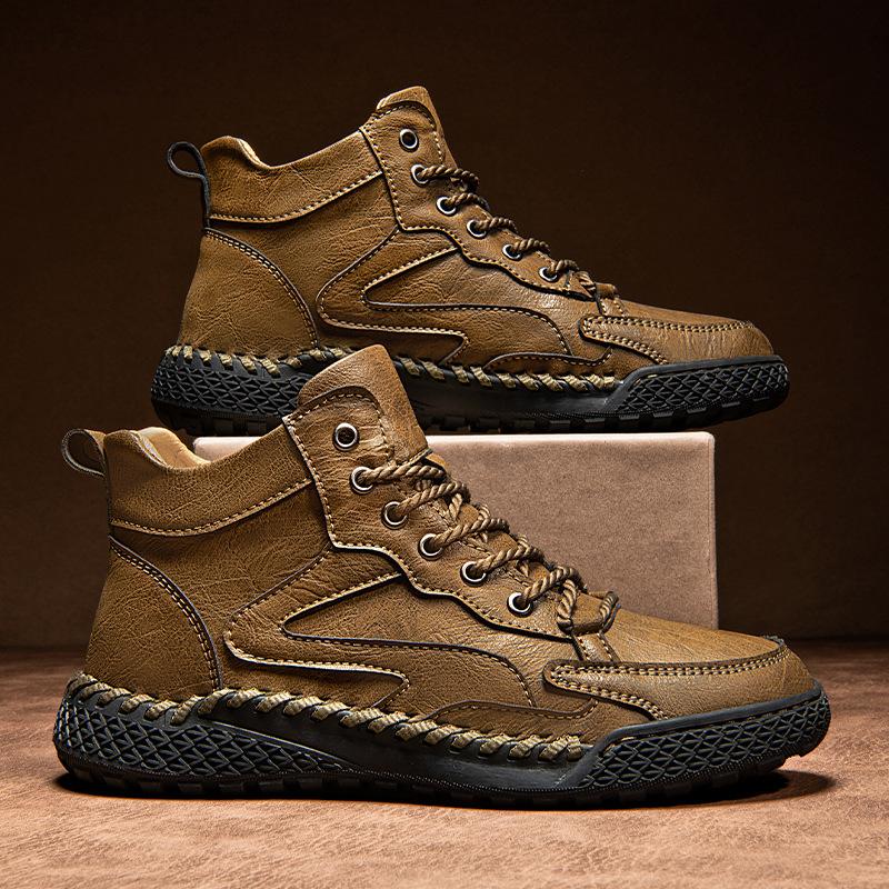 British High-top Leather Shoes, Men's Shoes, Winter Fleece, Warm Cotton Shoes, Outdoor Sports, Business Casual, Soft Leather, Soft Soles, and Wide Fe