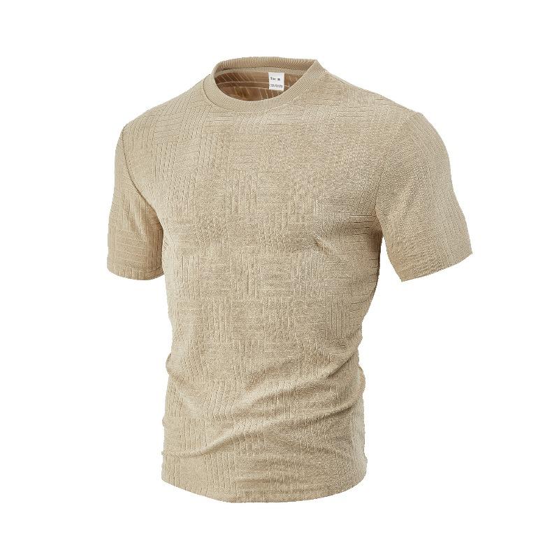 Men's T-shirt: Summer sports and leisure, loose-fitting, breathable, round-neck, terry jacquard fabric, men's short-sleeved polo shirt